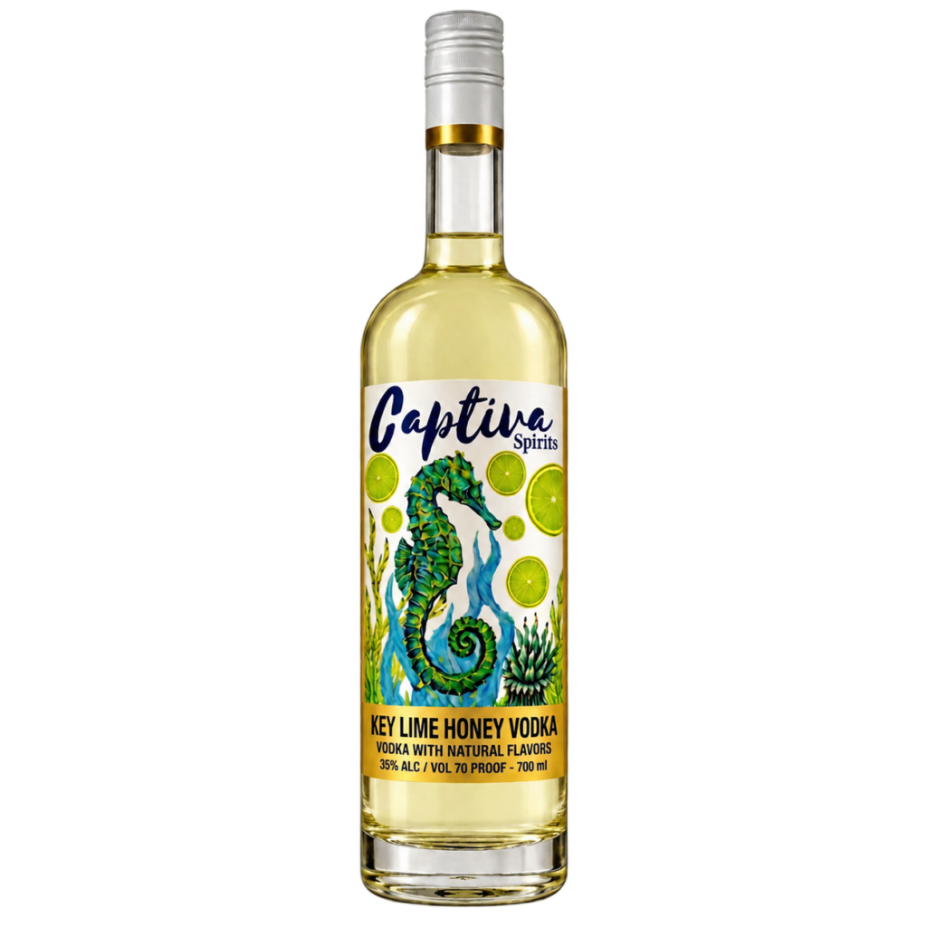 Captiva Spirits Key Lime Honey Vodka 700 mL transparent hero bottle