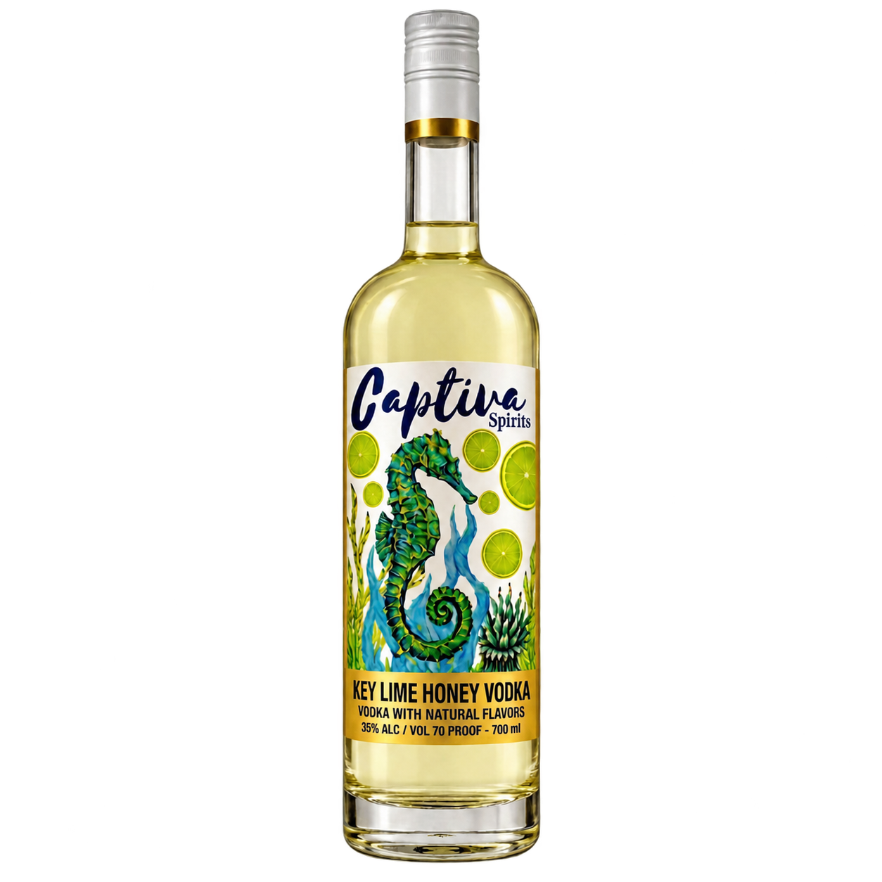 Captiva Spirits Key Lime Honey Vodka 700 mL transparent hero bottle